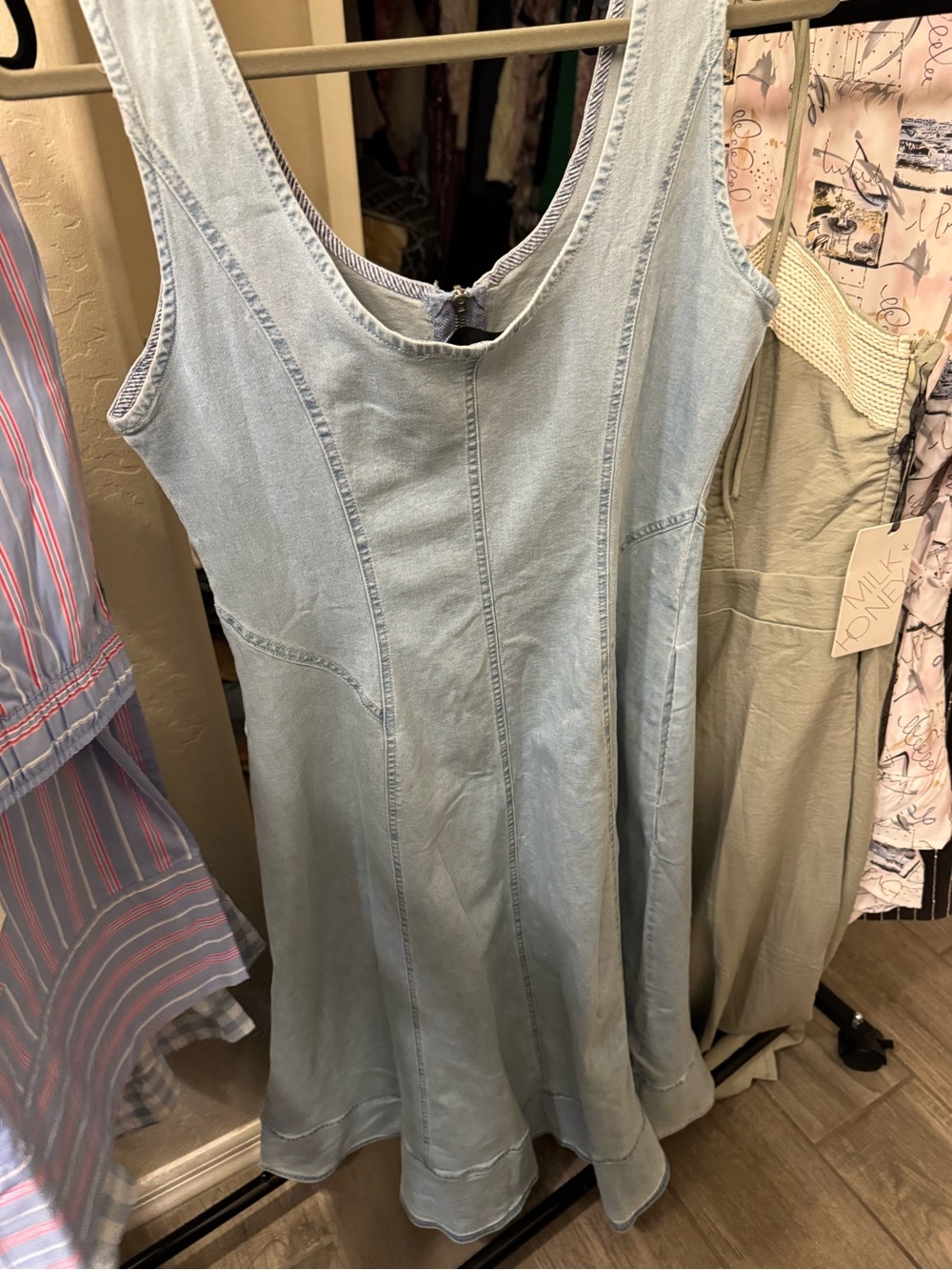 Light Blue Denim Tank Dress - White Birch M